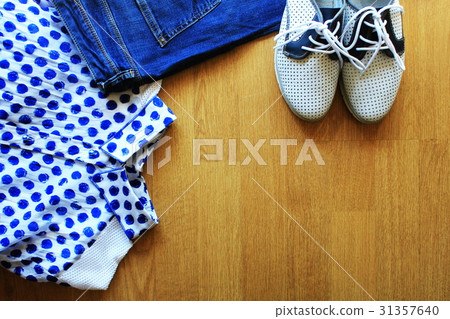 Collection of women's clothes. Jeans, shoes 31357640
