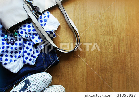 Collection of women's clothes. Jeans, shoes 31359928