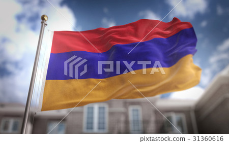 Armenia Flag 3D Rendering on Blue Sky Building 31360616