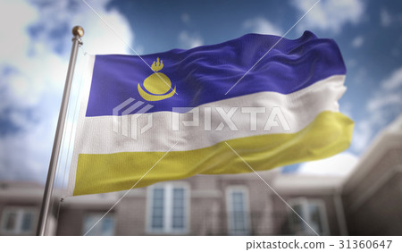 Buryatia  Flag 3D Rendering on Blue Sky Building 31360647