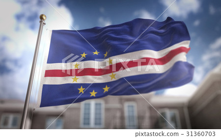 Cape Verde Flag 3D Rendering on Blue Sky Building 31360703