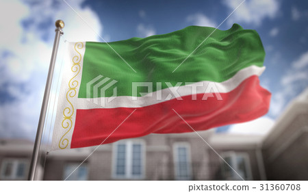 Chechen Republic Flag 3D Rendering on Blue Sky 31360708