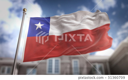 Chile Flag 3D Rendering on Blue Sky Building 31360709