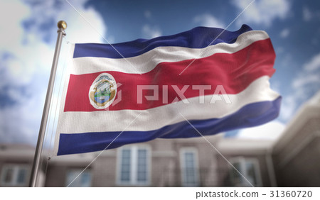 Costa Rica Flag 3D Rendering on Blue Sky Building 31360720