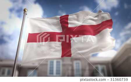 England Flag 3D Rendering on Blue Sky Building 31360739
