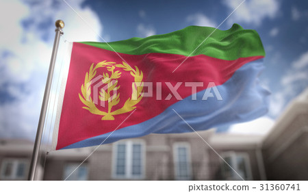 Eritrea Flag 3D Rendering on Blue Sky Building 31360741