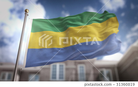 Gabon Flag 3D Rendering on Blue Sky Building 31360819