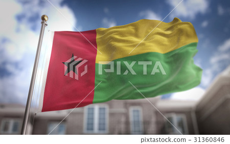 Guinea-Bissau Flag 3D Rendering on Blue Sky 31360846