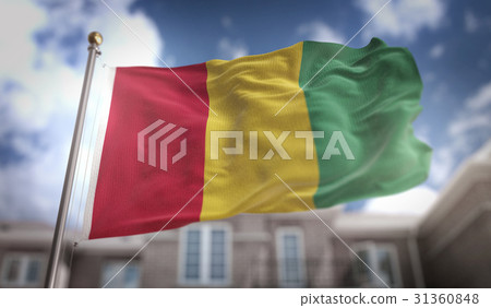 Guinea Flag 3D Rendering on Blue Sky Building 31360848