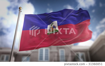 Haiti Flag 3D Rendering on Blue Sky Building 31360851