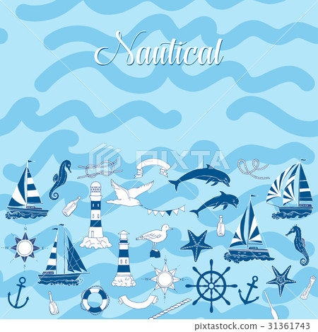 Nautical background hand drawn elements 31361743