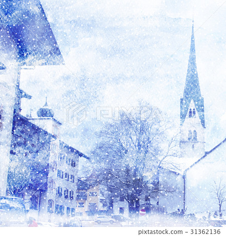 Watercolor illustration of winter cityscape Watercolor illustration of winter cityscape 31362136