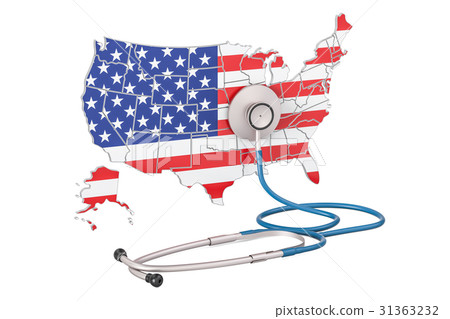 USA map with stethoscope, national health care 31363232