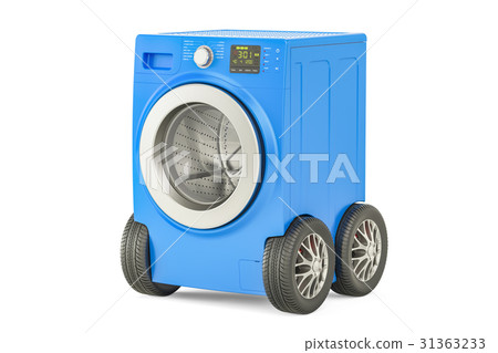 Washing machine with car wheels, 3D rendering 31363233