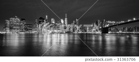 Black and white photo of Manhattan at night, NYC. Black and white photo of Manhattan at night, NYC. 31363706