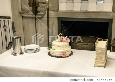 Beautiful wedding cake with cream With text Love 31363736