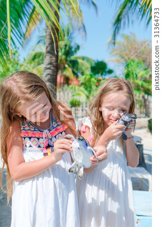 Little kids with a small turtles in hands in the Little kids with a small turtles in hands in the 31364733
