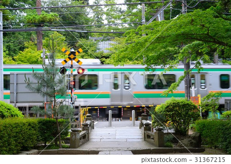 在Kitamikamakura Junkoji前面的鐵路交叉 在Kitamikamakura Junkoji前面的鐵路交叉 31367215
