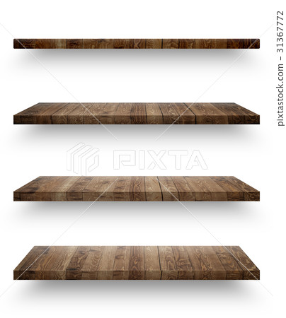 Isolated empty wooden shelf for exhibit 31367772