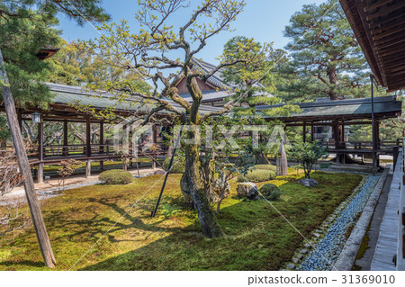 A beautiful temple corridor and garden 31369010