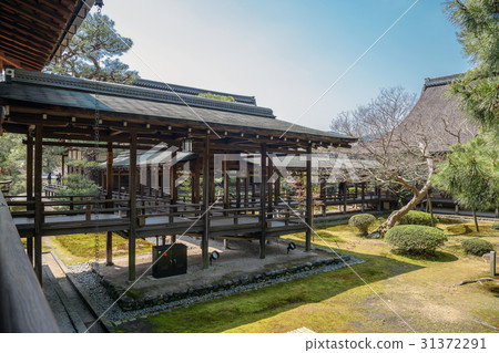 A beautiful temple corridor and garden landscape 31372291