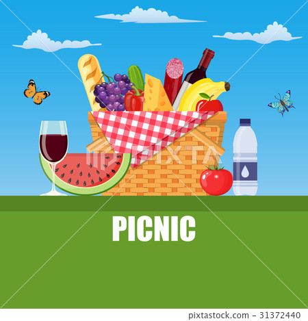 Summer picnic concept with basket, - Stock Illustration [31372440] - PIXTA