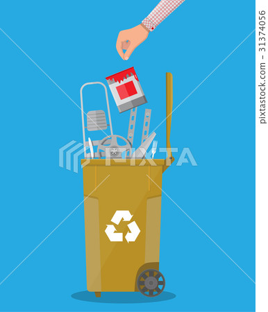 Trash recycle bin for garbage full of metal things Trash recycle bin for garbage full of metal things 31374056