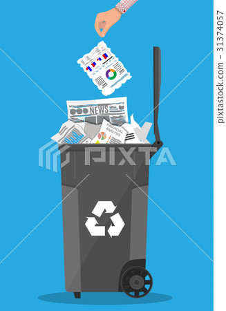 Trash recycle bin container full of paper 31374057