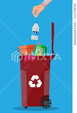 Trash recycle bin container full of plastic things Trash recycle bin container full of plastic things 31374059