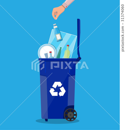 Recycle bin for garbage full of glass things. 31374060