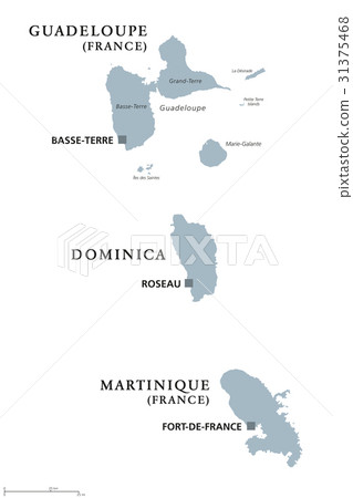 Guadeloupe, Dominica, Martinique political map Guadeloupe, Dominica, Martinique political map 31375468