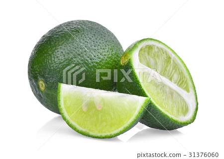 resh green lime with half and slice isolated resh green lime with half and slice isolated 31376060