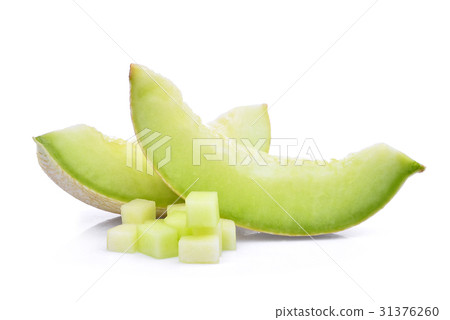 slice of green cantaloupe melon with cubes slice of green cantaloupe melon with cubes 31376260