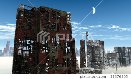 Birdseye view of the future city 3D render 31376305