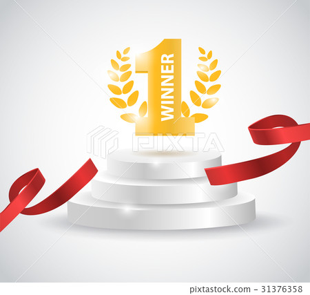 Winner background with red ribbon, on round Winner background with red ribbon, on round 31376358
