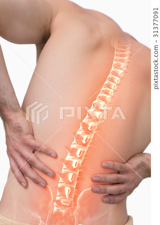 Digital composite of highlighted spine of man  31377091