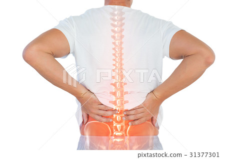 Digital composite of highlighted spine of man  31377301