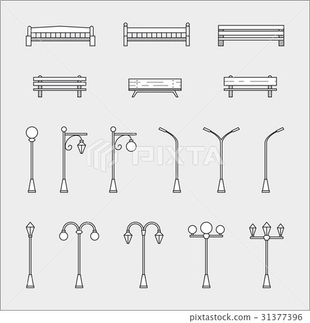 bench and streetlight icons 31377396