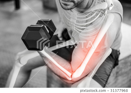 Highlighted arm of strong man injecting steroid Highlighted arm of strong man injecting steroid 31377968