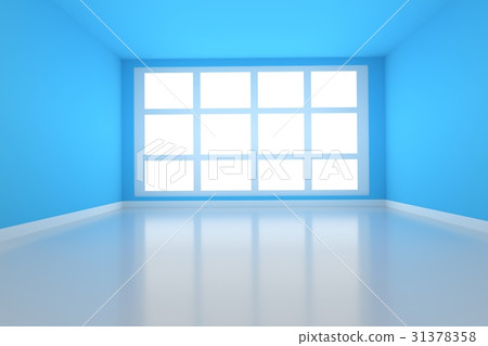 empty room in blue with light from window in 3D  31378358