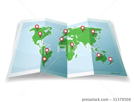 Travel World Map With GPS Pins 31378508