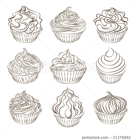 Set of cupcake sketch on white. 31378892
