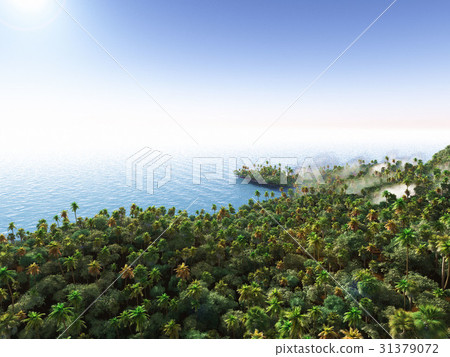 Palms on the tropical beach 3d rendering 31379072
