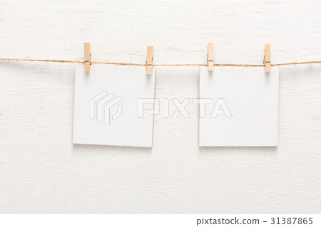White blank cards on rope, copy space White blank cards on rope, copy space 31387865