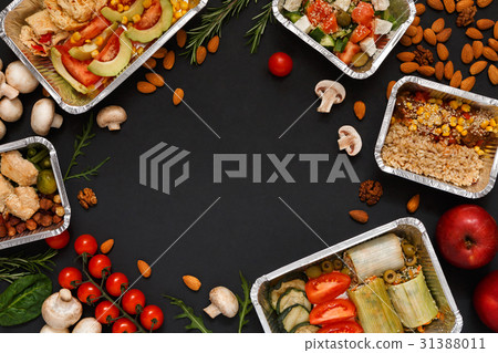 Healthy food take away in boxes, background on Healthy food take away in boxes, background on 31388011