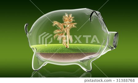 Golden palm inside transparent piggy bank. 3d Golden palm inside transparent piggy bank. 3d 31388768