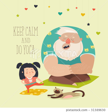 Father with daughter practice yoga Father with daughter practice yoga 31389630