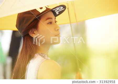 a photo of the female model with hat holding an umbrella a photo of the female model with hat holding an umbrella 31392958