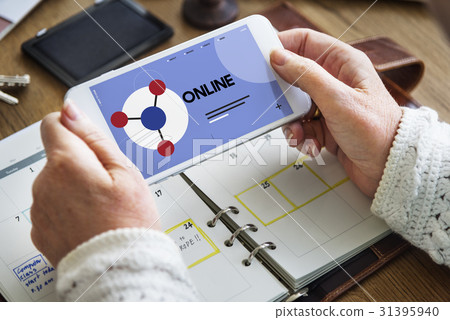 Mobile phone connected with social network online community 31395940