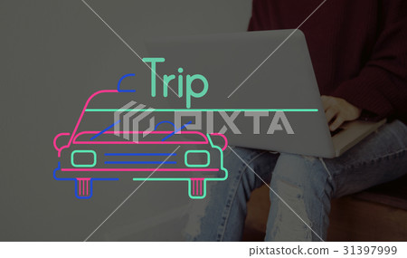 Person Connect Using Laptop and Car Graphic 31397999